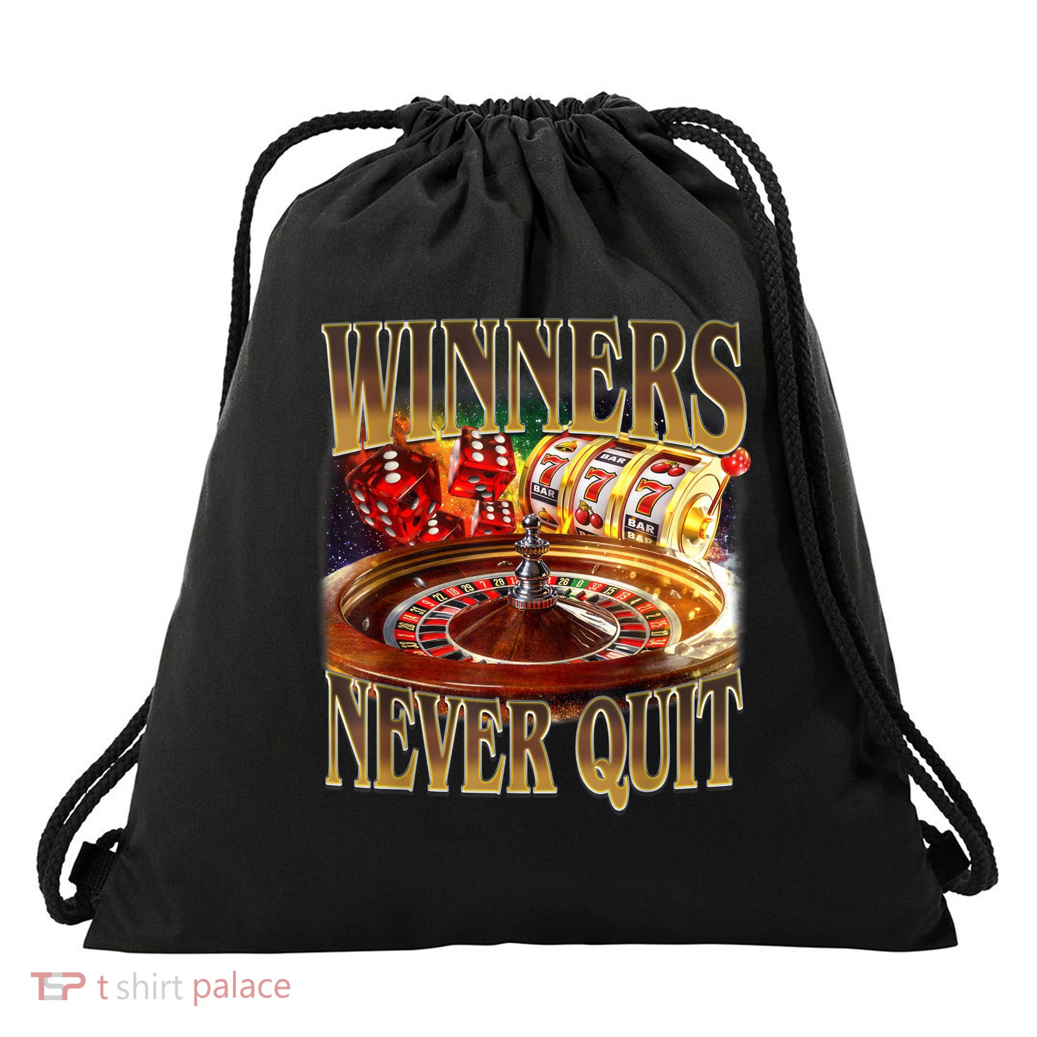 Winners Never Quit Funny Gambling Bootleg Retro Gambler Meme  Drawstring Bag