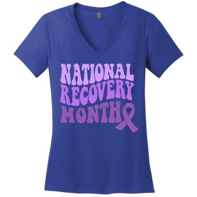 Warrior National Recovery Month Addiction Recovery Awareness Women's V-Neck T-Shirt