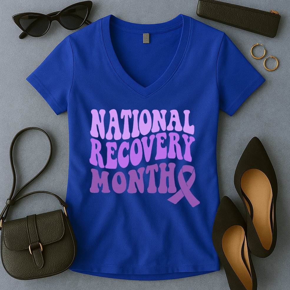 Warrior National Recovery Month Addiction Recovery Awareness Women's V-Neck T-Shirt