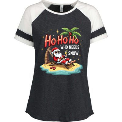 Who Needs Snow Santa Vacation Ho Ho Ho Enza Ladies Jersey Colorblock Tee