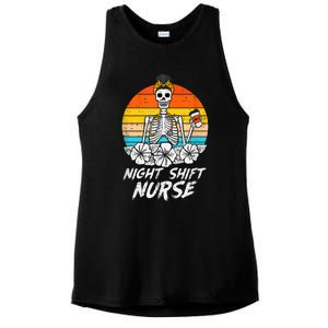 Womens Night Shift Nurse Skeleton Retro Halloween Scrub Ladies PosiCharge Tri-Blend Wicking Tank