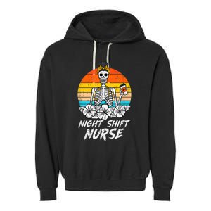 Womens Night Shift Nurse Skeleton Retro Halloween Scrub Garment-Dyed Fleece Hoodie