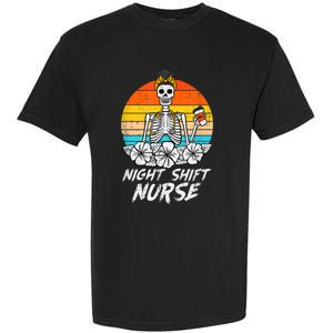 Womens Night Shift Nurse Skeleton Retro Halloween Scrub Garment-Dyed Heavyweight T-Shirt