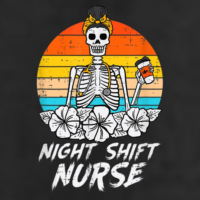 Womens Night Shift Nurse Skeleton Retro Halloween Scrub 7 Panel Mesh Trucker Snapback Hat