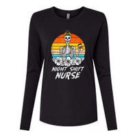 Womens Night Shift Nurse Skeleton Retro Halloween Scrub Womens Cotton Relaxed Long Sleeve T-Shirt