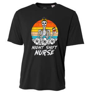 Womens Night Shift Nurse Skeleton Retro Halloween Scrub Cooling Performance Crew T-Shirt