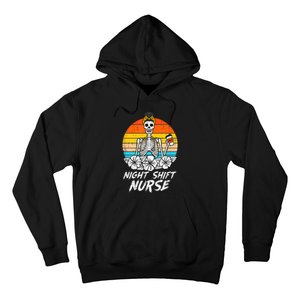 Womens Night Shift Nurse Skeleton Retro Halloween Scrub Hoodie