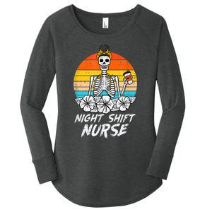 Womens Night Shift Nurse Skeleton Retro Halloween Scrub Women's Perfect Tri Tunic Long Sleeve Shirt