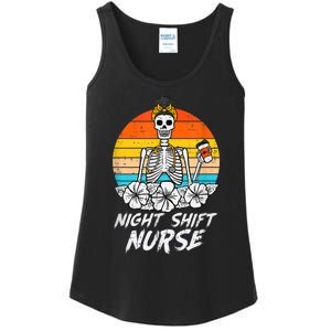 Womens Night Shift Nurse Skeleton Retro Halloween Scrub Ladies Essential Tank