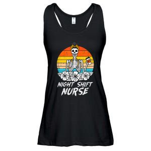 Womens Night Shift Nurse Skeleton Retro Halloween Scrub Ladies Essential Flowy Tank