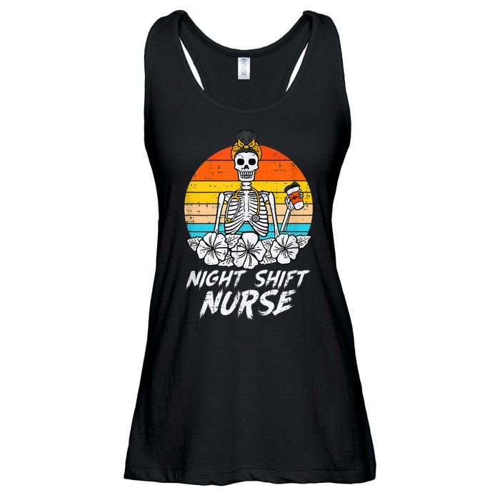 Womens Night Shift Nurse Skeleton Retro Halloween Scrub Ladies Essential Flowy Tank