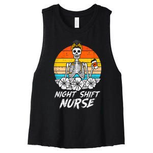 Womens Night Shift Nurse Skeleton Retro Halloween Scrub Women's Racerback Cropped Tank