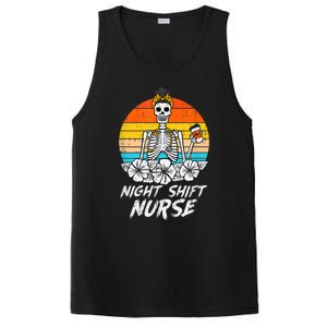 Womens Night Shift Nurse Skeleton Retro Halloween Scrub PosiCharge Competitor Tank