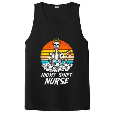 Womens Night Shift Nurse Skeleton Retro Halloween Scrub PosiCharge Competitor Tank