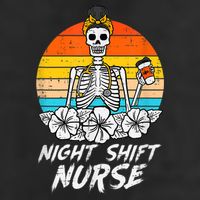 Womens Night Shift Nurse Skeleton Retro Halloween Scrub Hat