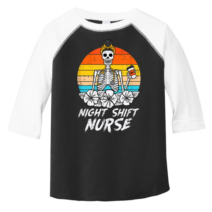 Womens Night Shift Nurse Skeleton Retro Halloween Scrub Toddler Fine Jersey T-Shirt