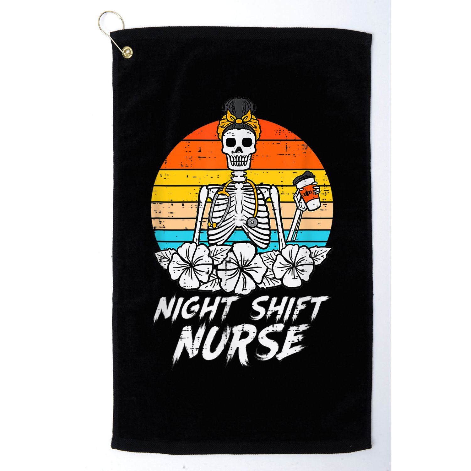 Womens Night Shift Nurse Skeleton Retro Halloween Scrub Golf Towel