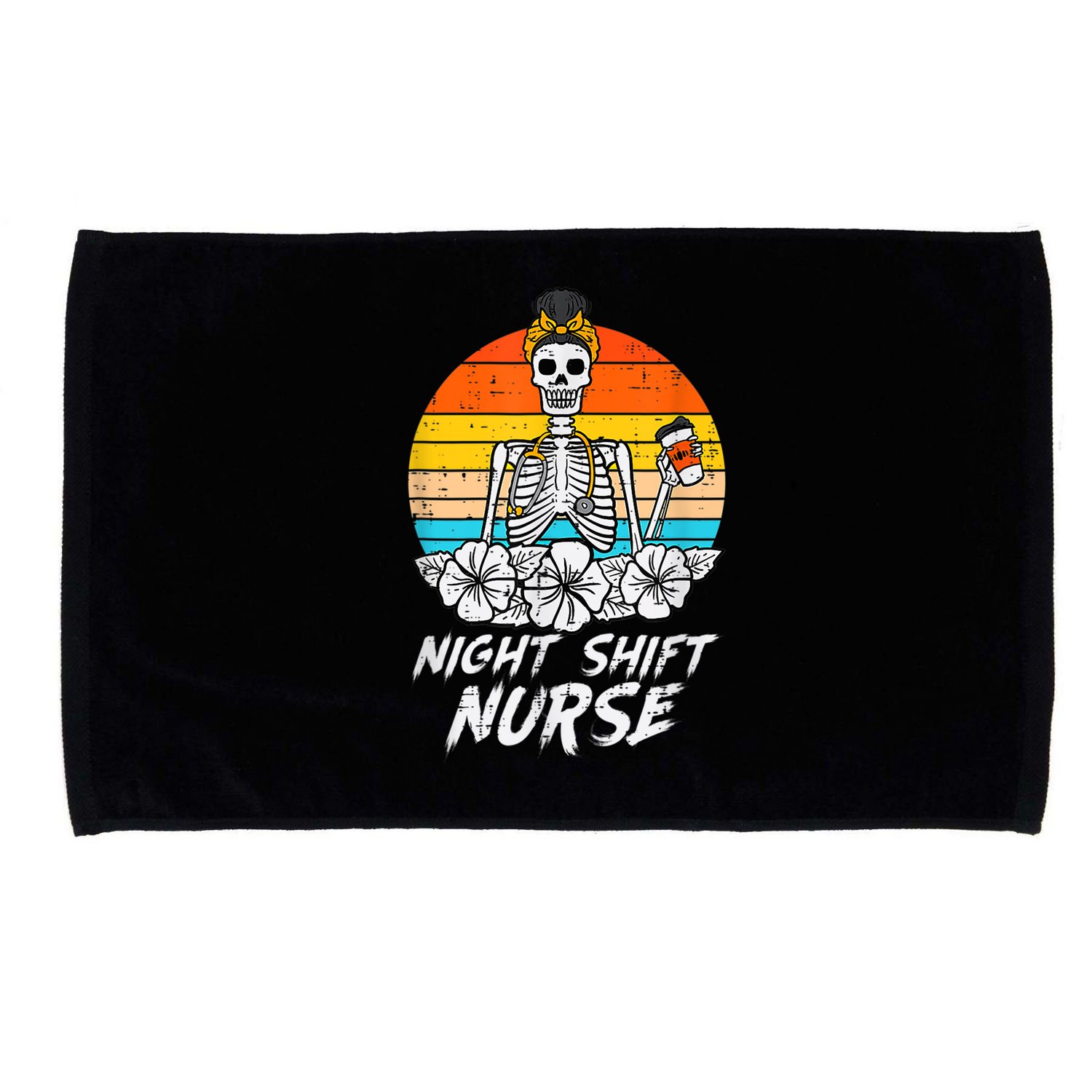 Womens Night Shift Nurse Skeleton Retro Halloween Scrub Microfiber Hand Towel