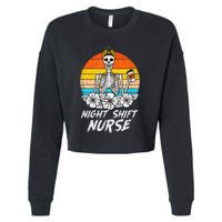 Womens Night Shift Nurse Skeleton Retro Halloween Scrub Cropped Pullover Crew