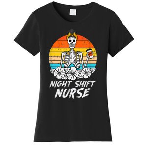 Womens Night Shift Nurse Skeleton Retro Halloween Scrub Women's T-Shirt