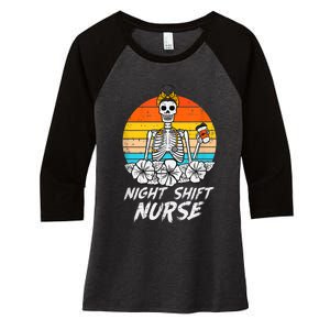 Womens Night Shift Nurse Skeleton Retro Halloween Scrub Women's Tri-Blend 3/4-Sleeve Raglan Shirt