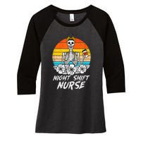 Womens Night Shift Nurse Skeleton Retro Halloween Scrub Women's Tri-Blend 3/4-Sleeve Raglan Shirt