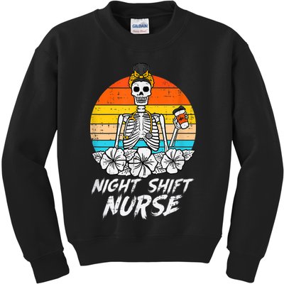 Womens Night Shift Nurse Skeleton Retro Halloween Scrub Kids Sweatshirt