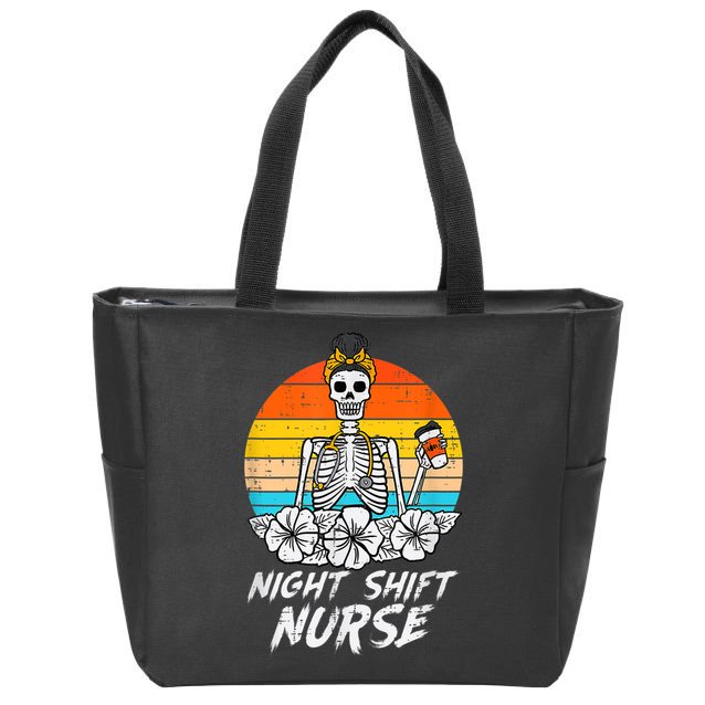 Womens Night Shift Nurse Skeleton Retro Halloween Scrub Zip Tote Bag