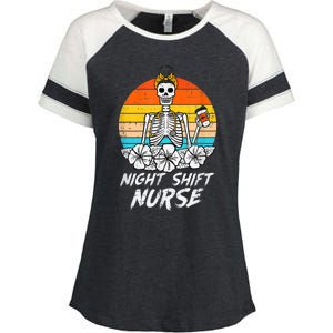 Womens Night Shift Nurse Skeleton Retro Halloween Scrub Enza Ladies Jersey Colorblock Tee