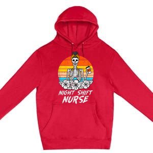 Womens Night Shift Nurse Skeleton Retro Halloween Scrub Premium Pullover Hoodie