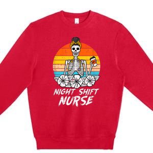 Womens Night Shift Nurse Skeleton Retro Halloween Scrub Premium Crewneck Sweatshirt