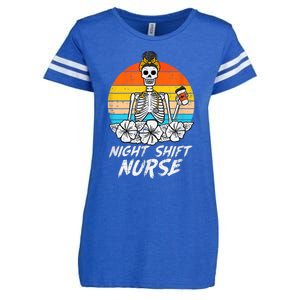 Womens Night Shift Nurse Skeleton Retro Halloween Scrub Enza Ladies Jersey Football T-Shirt