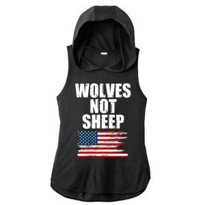 Wolves Not Sheep Distressed American USA Flag Ladies PosiCharge Tri-Blend Wicking Draft Hoodie Tank