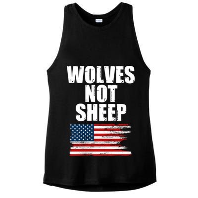 Wolves Not Sheep Distressed American USA Flag Ladies PosiCharge Tri-Blend Wicking Tank