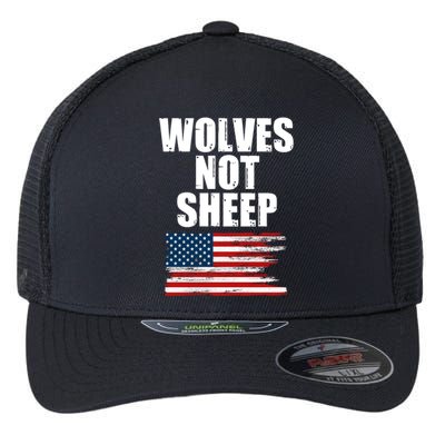 Wolves Not Sheep Distressed American USA Flag Flexfit Unipanel Trucker Cap