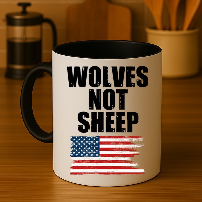 Wolves Not Sheep Distressed American USA Flag Mug