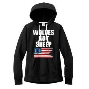 Wolves Not Sheep Distressed American USA Flag Women's Fleece Hoodie