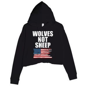 Wolves Not Sheep Distressed American USA Flag Crop Fleece Hoodie