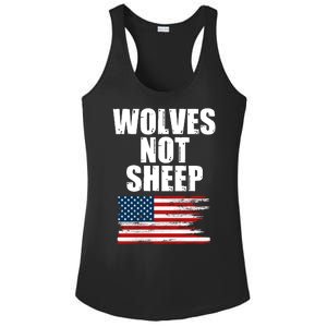 Wolves Not Sheep Distressed American USA Flag Ladies PosiCharge Competitor Racerback Tank