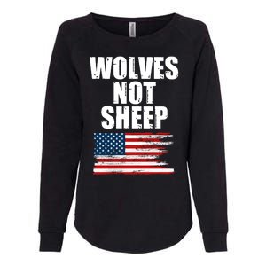 Wolves Not Sheep Distressed American USA Flag Womens California Wash Sweatshirt