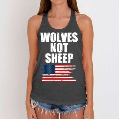 Wolves Not Sheep Distressed American USA Flag Women's Knotted Racerback Tank