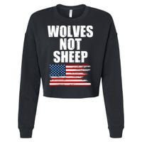 Wolves Not Sheep Distressed American USA Flag Cropped Pullover Crew