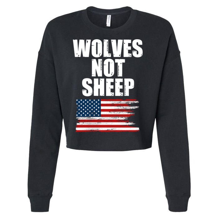 Wolves Not Sheep Distressed American USA Flag Cropped Pullover Crew