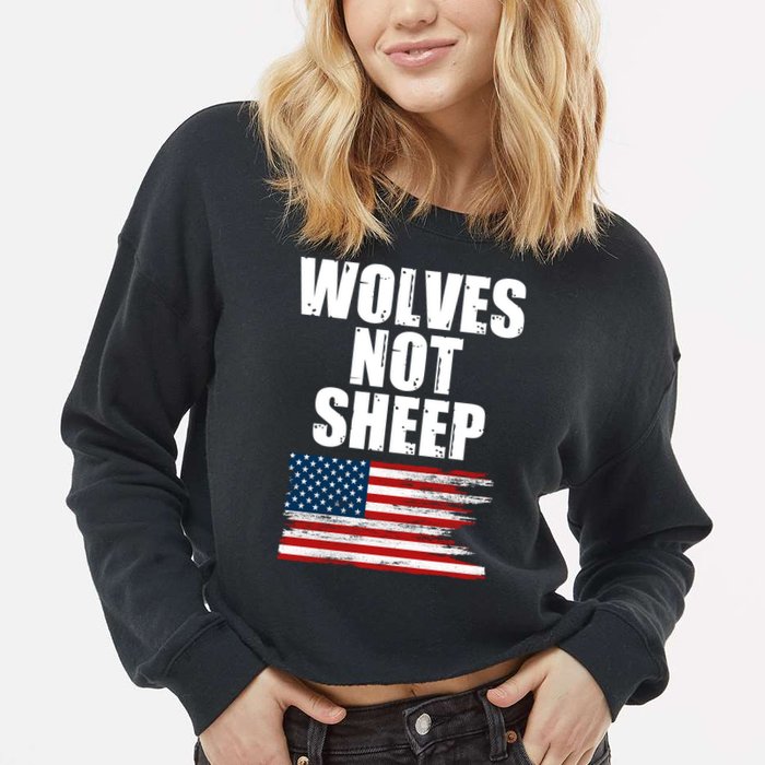 Wolves Not Sheep Distressed American USA Flag Cropped Pullover Crew