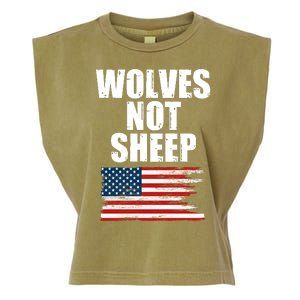 Wolves Not Sheep Distressed American USA Flag Garment-Dyed Women's Muscle Tee