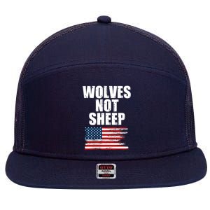 Wolves Not Sheep Distressed American USA Flag 7 Panel Mesh Trucker Snapback Hat