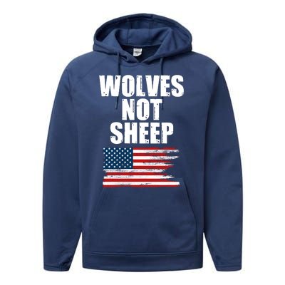 Wolves Not Sheep Distressed American USA Flag Performance Fleece Hoodie