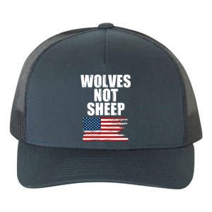 Wolves Not Sheep Distressed American USA Flag Yupoong Adult 5-Panel Trucker Hat