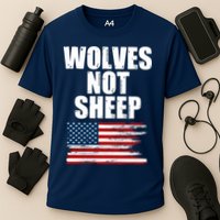 Wolves Not Sheep Distressed American USA Flag Cooling Performance Crew T-Shirt