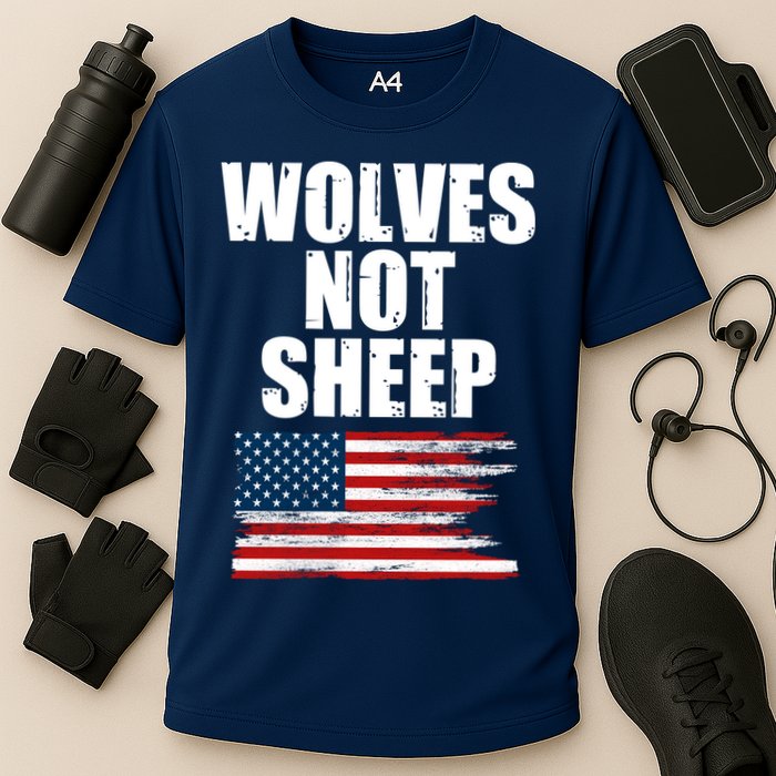 Wolves Not Sheep Distressed American USA Flag Cooling Performance Crew T-Shirt